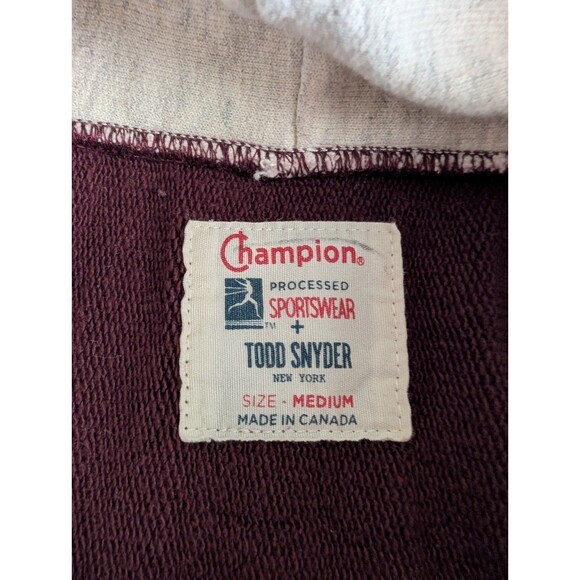 Todd Snyder Champion Men Sweatshirt Medium Burgundy Gray Hoodie Bobcat Pullover - Picture 5 of 8